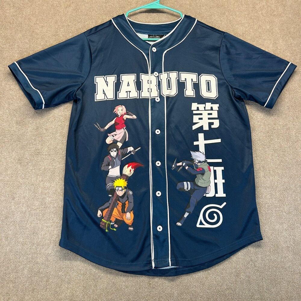 Naruto Shippuden Team 07 Baseball Jersey Men's Small Button Up Navy Uzumake Viz